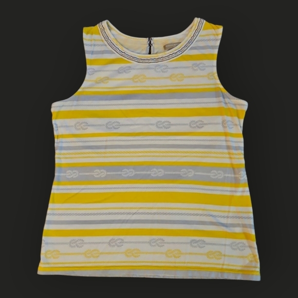 Vtg BANANA REPUBLIC 1980s Striped Yellow Nautical Chain Embellished Tank Top - Picture 1 of 9